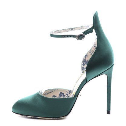 Gucci Satin Daisy Ankle Strap d'Orsay 105 Pumps 38.5 Emerald Green 1 of 10