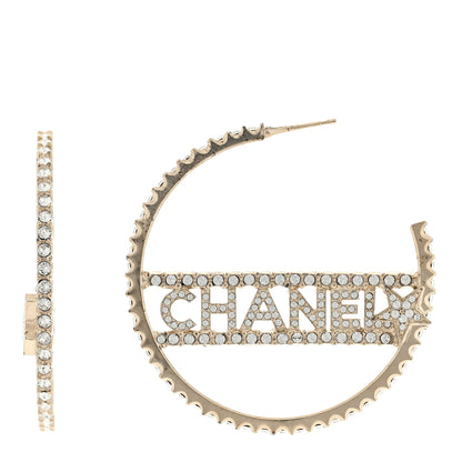 Chanel Crystal Logo Hoop Earrings Gold 1 of 4