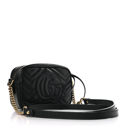 Gucci Calfskin Matelasse Mini GG Marmont Chain Shoulder Bag Black 3 of 9