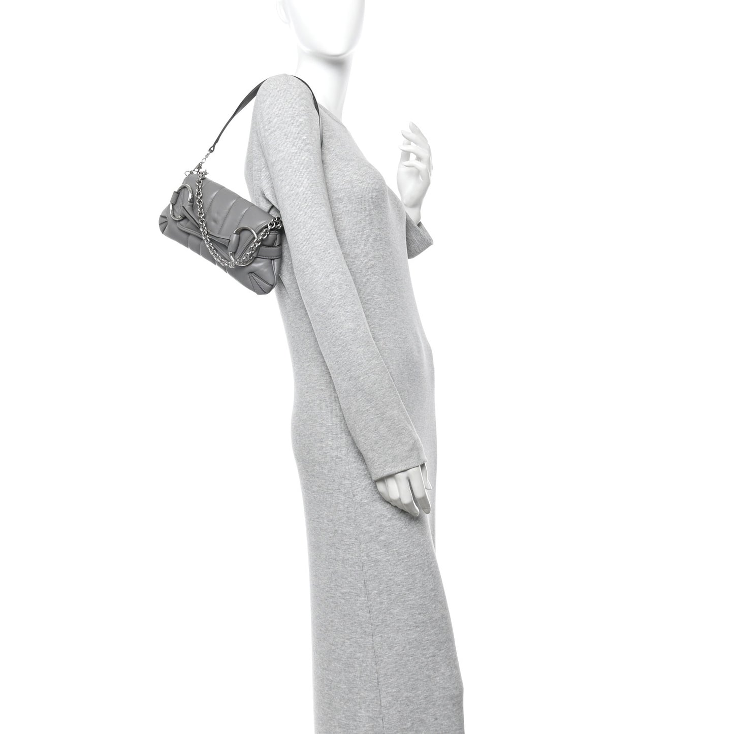 Nappa Vertical Matelasse Small Maxi Horsebit Chain Shoulder Bag Gray