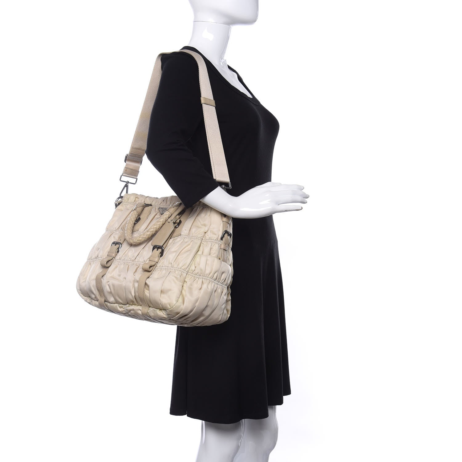 Prada Tessuto Nylon Gaufre Dressy Tote Sabbia 2 of 9