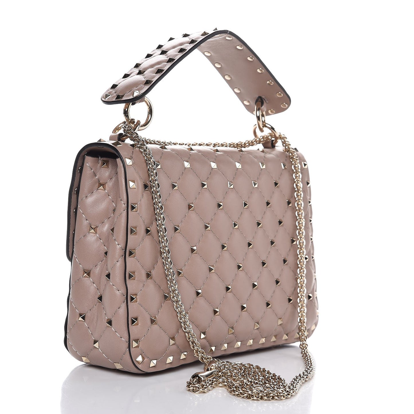 Lambskin Medium Rockstud Spike Shoulder Bag Poudre