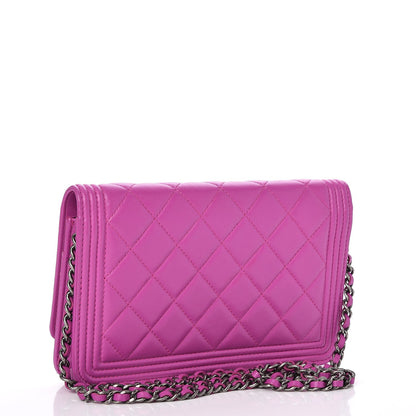 Chanel Lambskin Quilted Boy Wallet On Chain WOC Dark Pink 3 of 8
