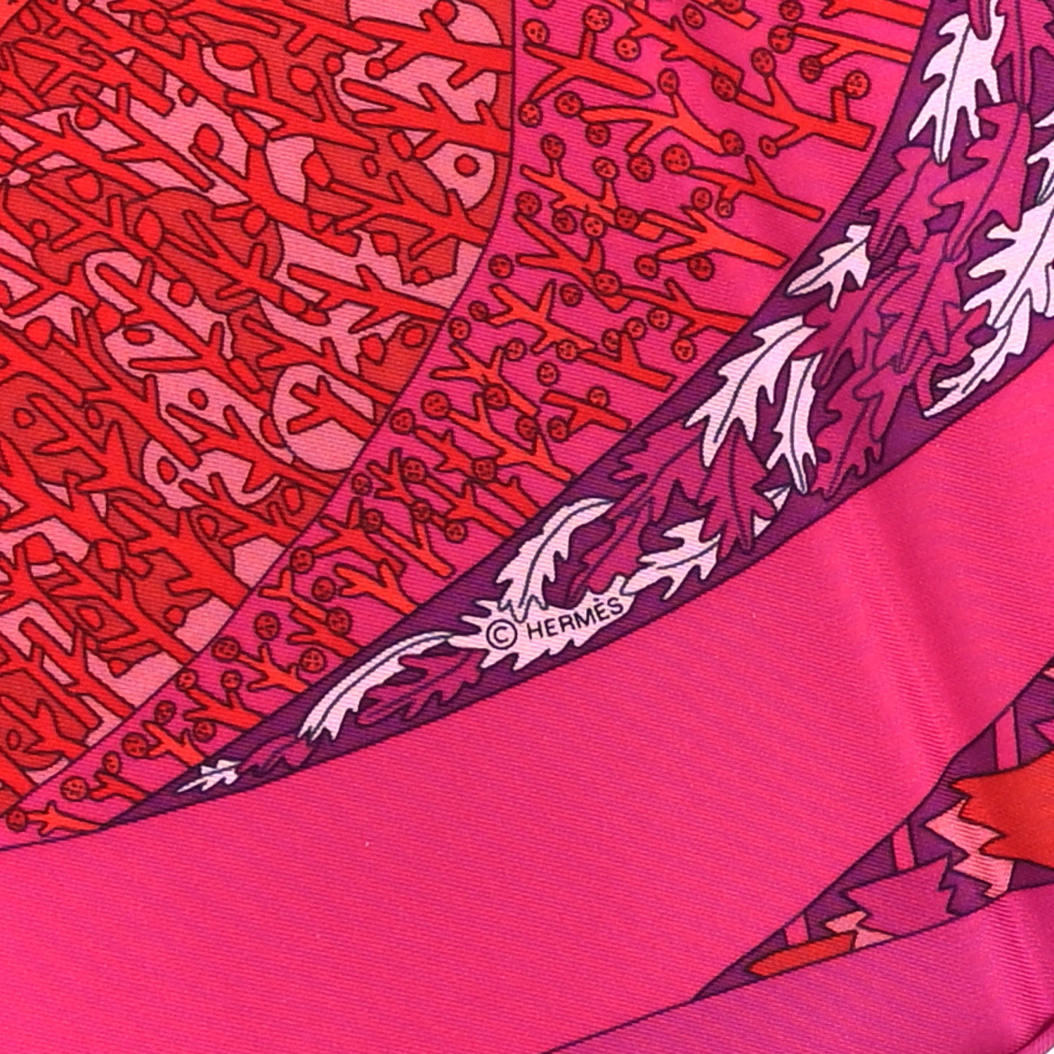Hermes Silk A Travers Champs Scarf 90 Fuchsia Rouge Rose 5 of 5
