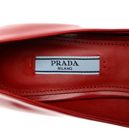 Prada Spazzolato Triangle Logo Pointed Toe 75mm Pumps 37.5 Scarlatto 6 of 10