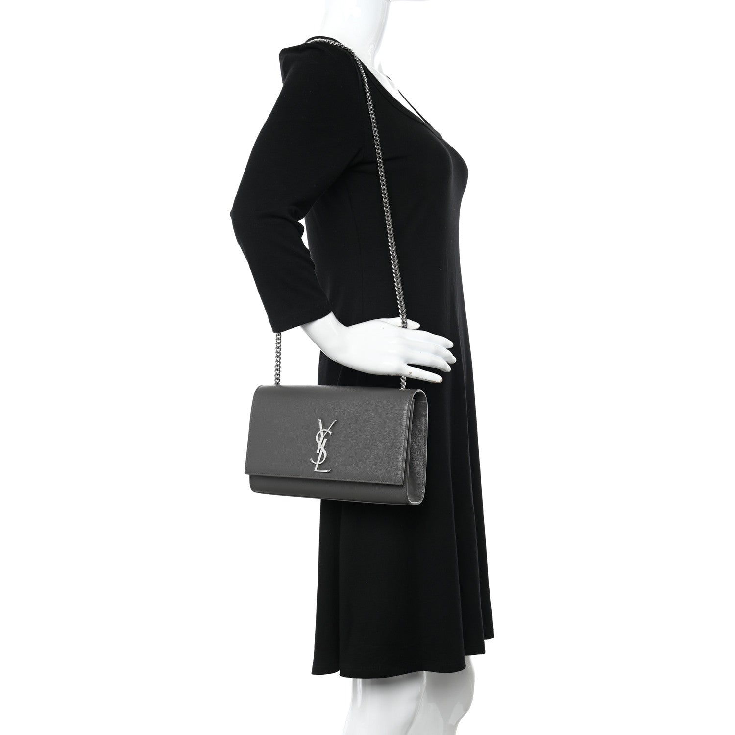 Saint Laurent Grain De Poudre Medium Classic Monogram Kate Satchel Earth Grey 2 of 10