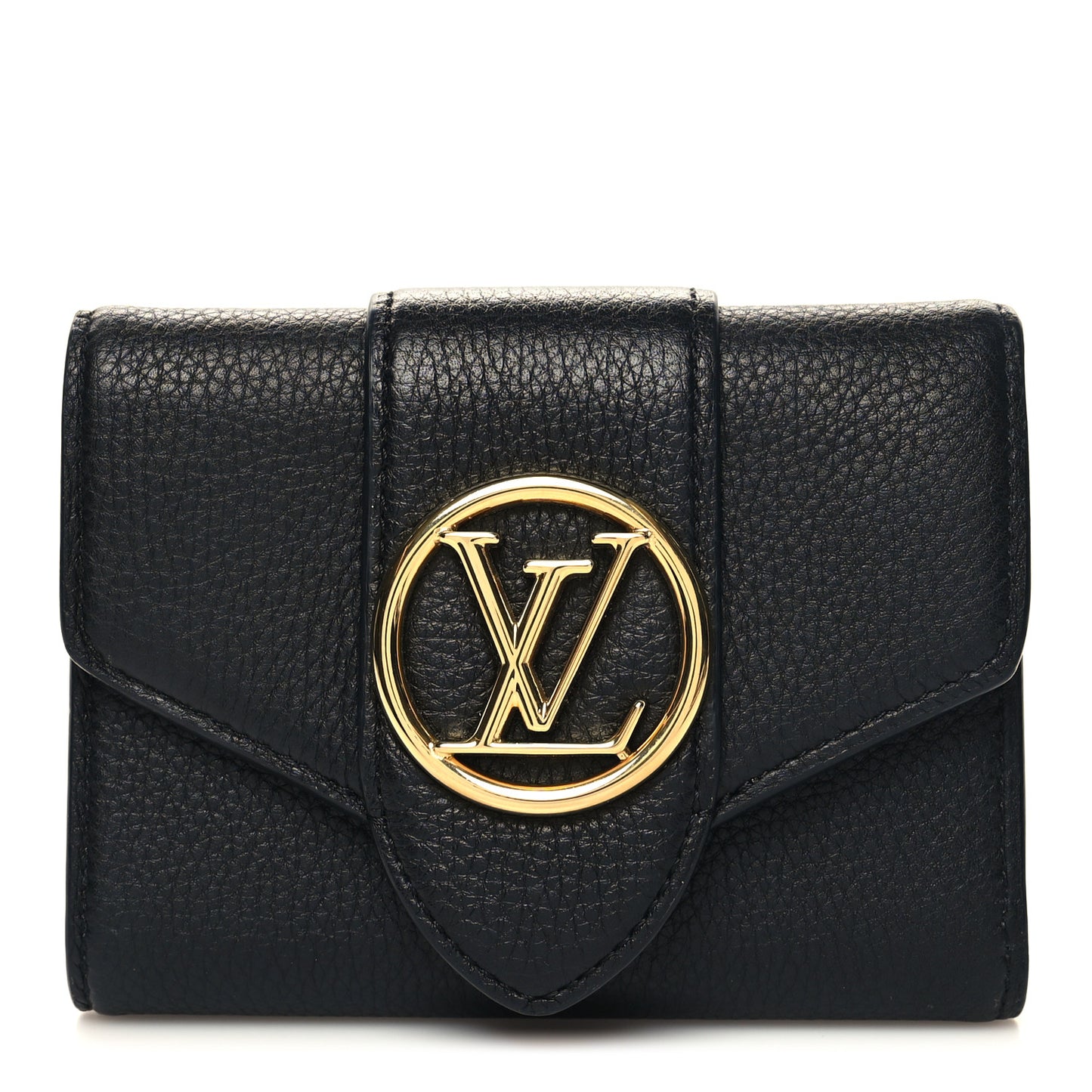 Grained Calfskin LV Pont 9 Compact Wallet Black