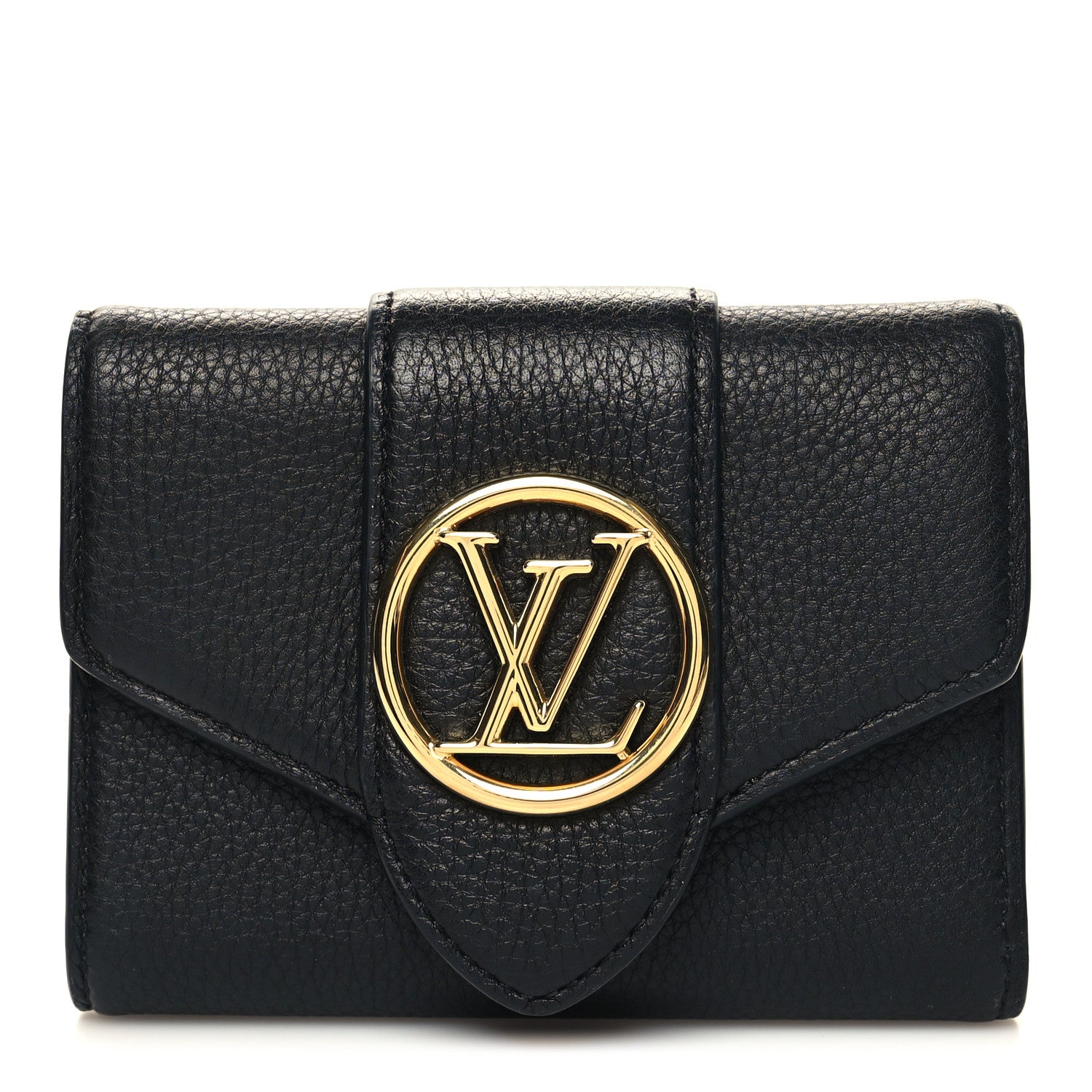 Louis Vuitton Grained Calfskin LV Pont 9 Compact Wallet Black 1 of 9