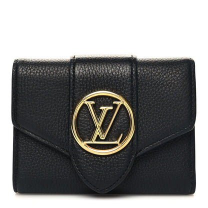 Louis Vuitton Grained Calfskin LV Pont 9 Compact Wallet Black 1 of 9