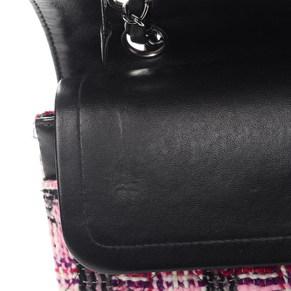Chanel Tweed Quilted Medium Double Flap Pink Black 11 of 12