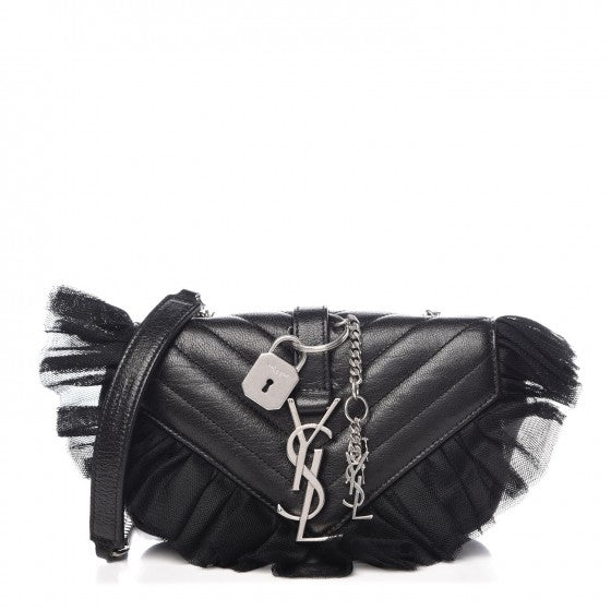 Saint Laurent Goatskin Tulle Chevron Monogram Classic Baby Punk Chain Bag Black 1 of 8
