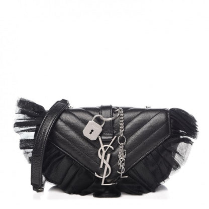 Saint Laurent Goatskin Tulle Chevron Monogram Classic Baby Punk Chain Bag Black 1 of 8