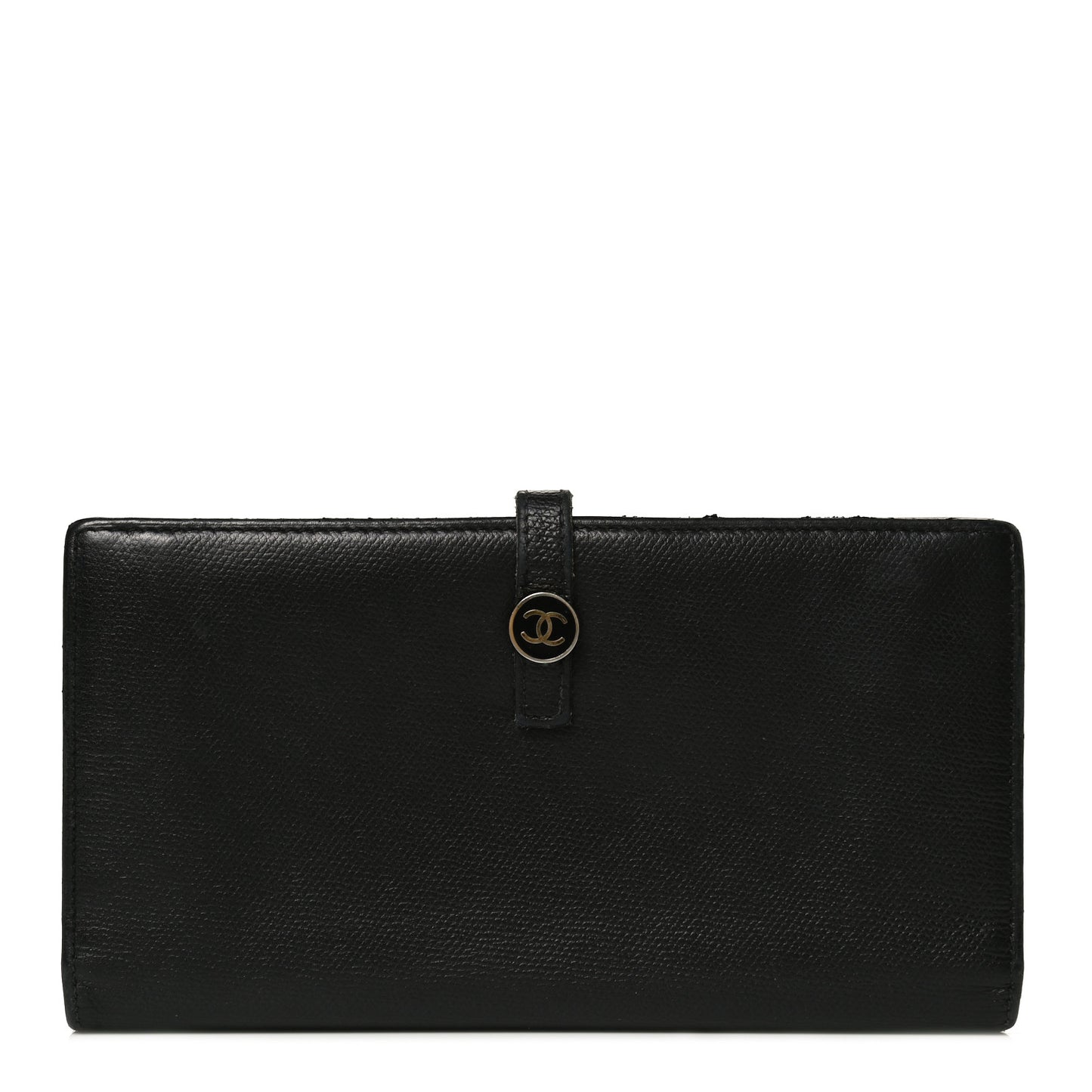 Grained Calfskin CC Button Long Wallet Black