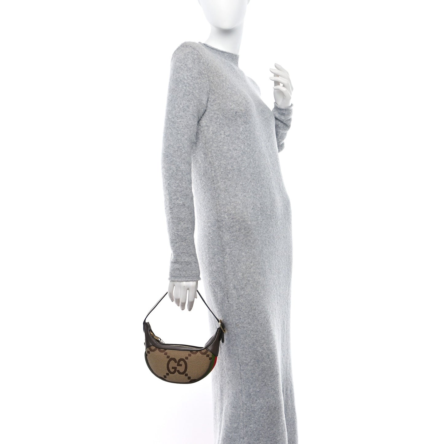 Monogram Jumbo GG Textured Dollar Calfskin Web Mini Ophidia Half Moon Hobo Camel Ebony New Acero