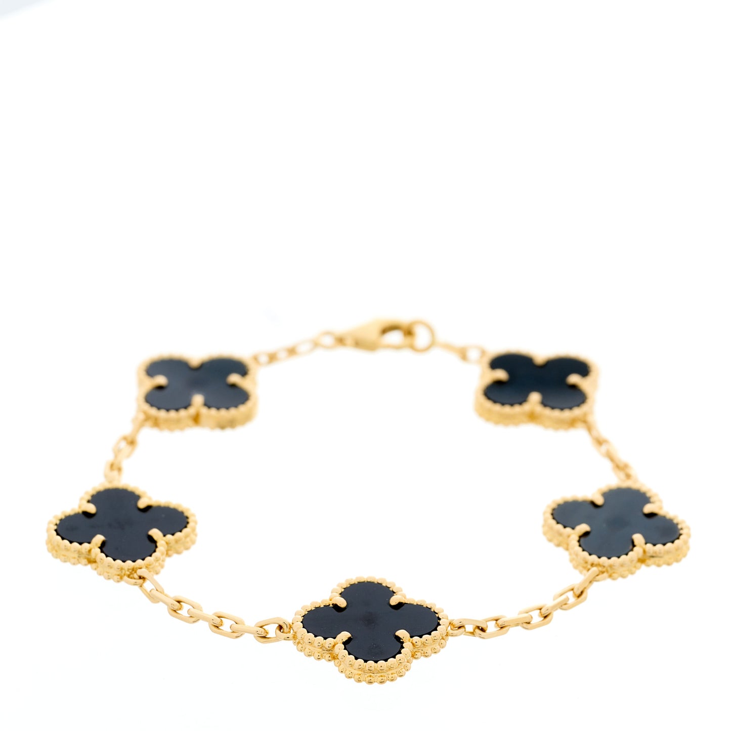 18K Yellow Gold Black Onyx 5 Motifs Vintage Alhambra Bracelet