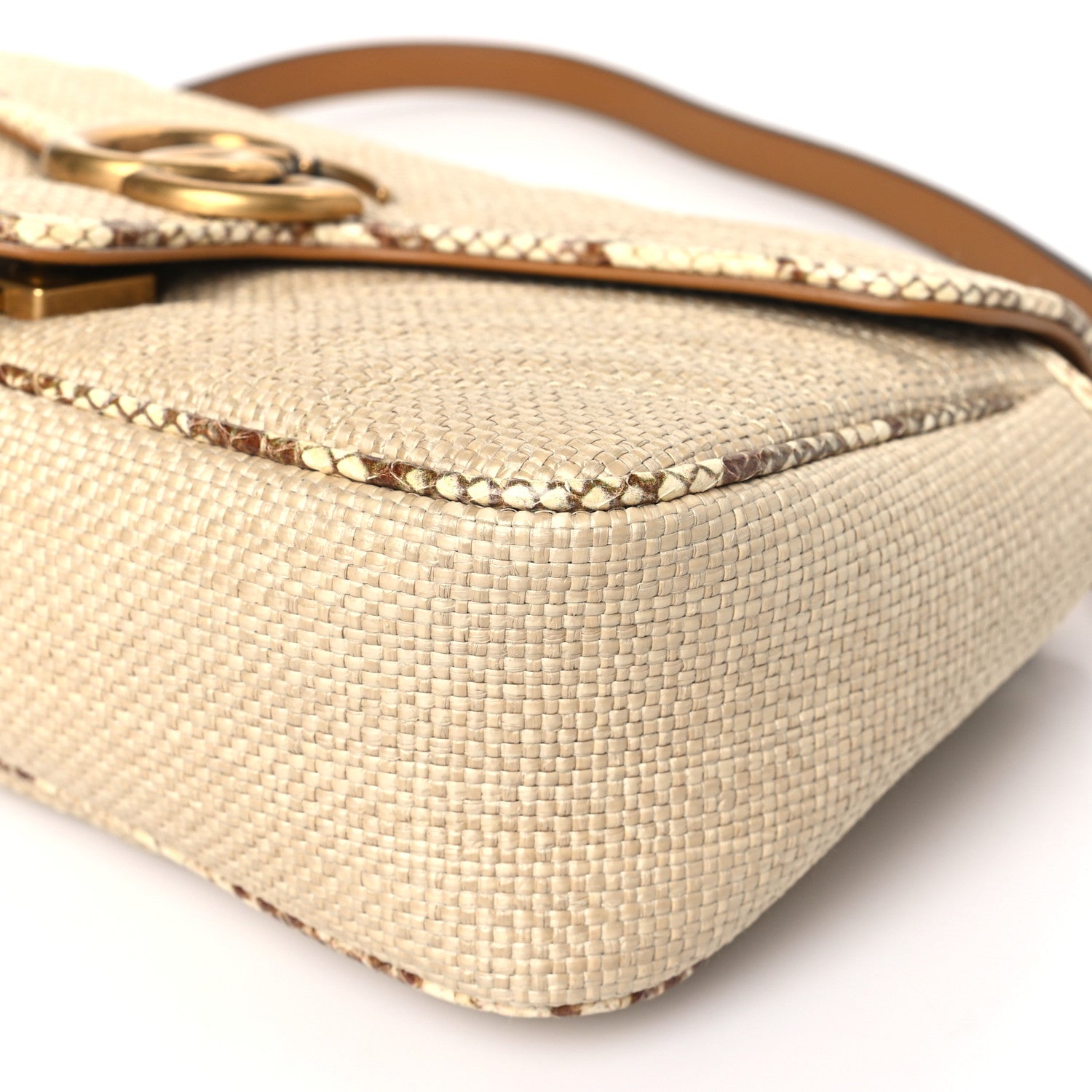 Gucci Raffia Elaphe Matelasse Small GG Marmont Shoulder Bag Natural Cream Brown 9 of 9