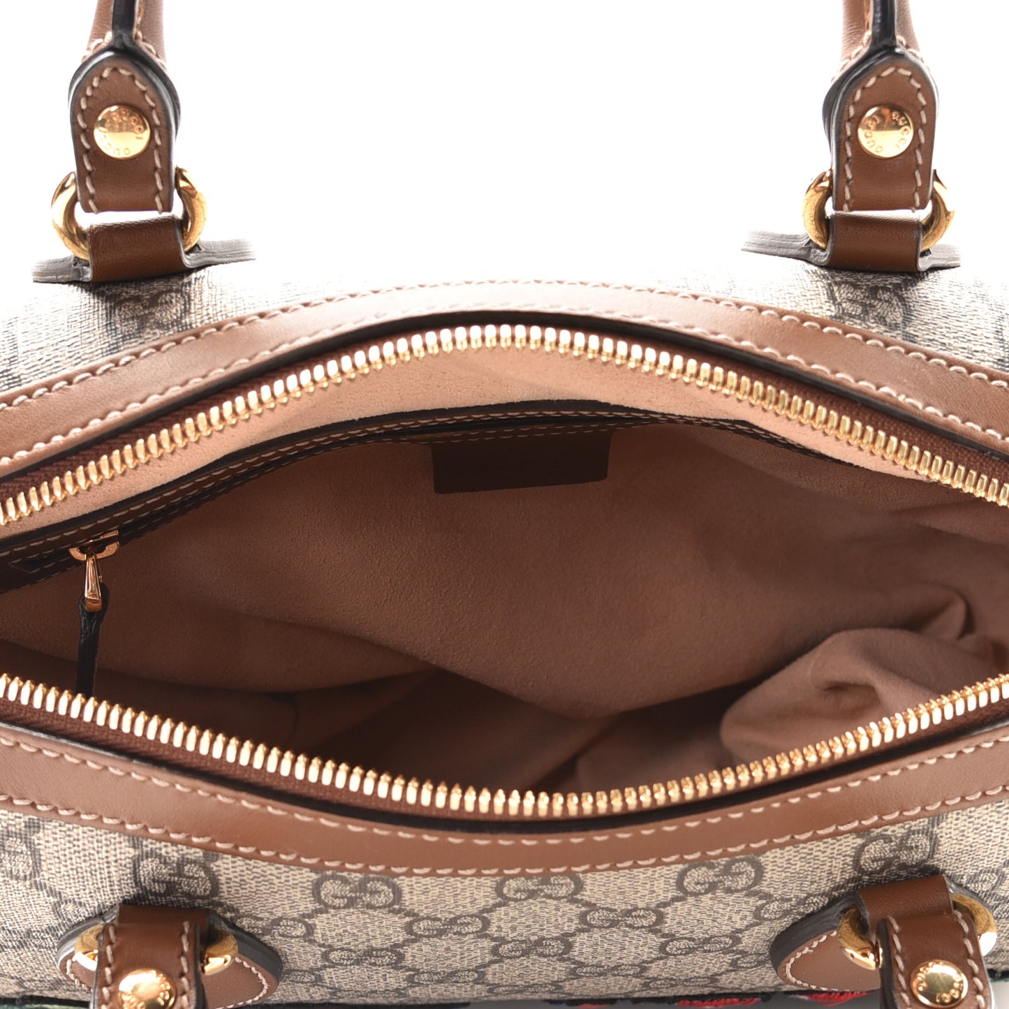 GG Supreme Monogram Floral Embroidered Small Boston Brown