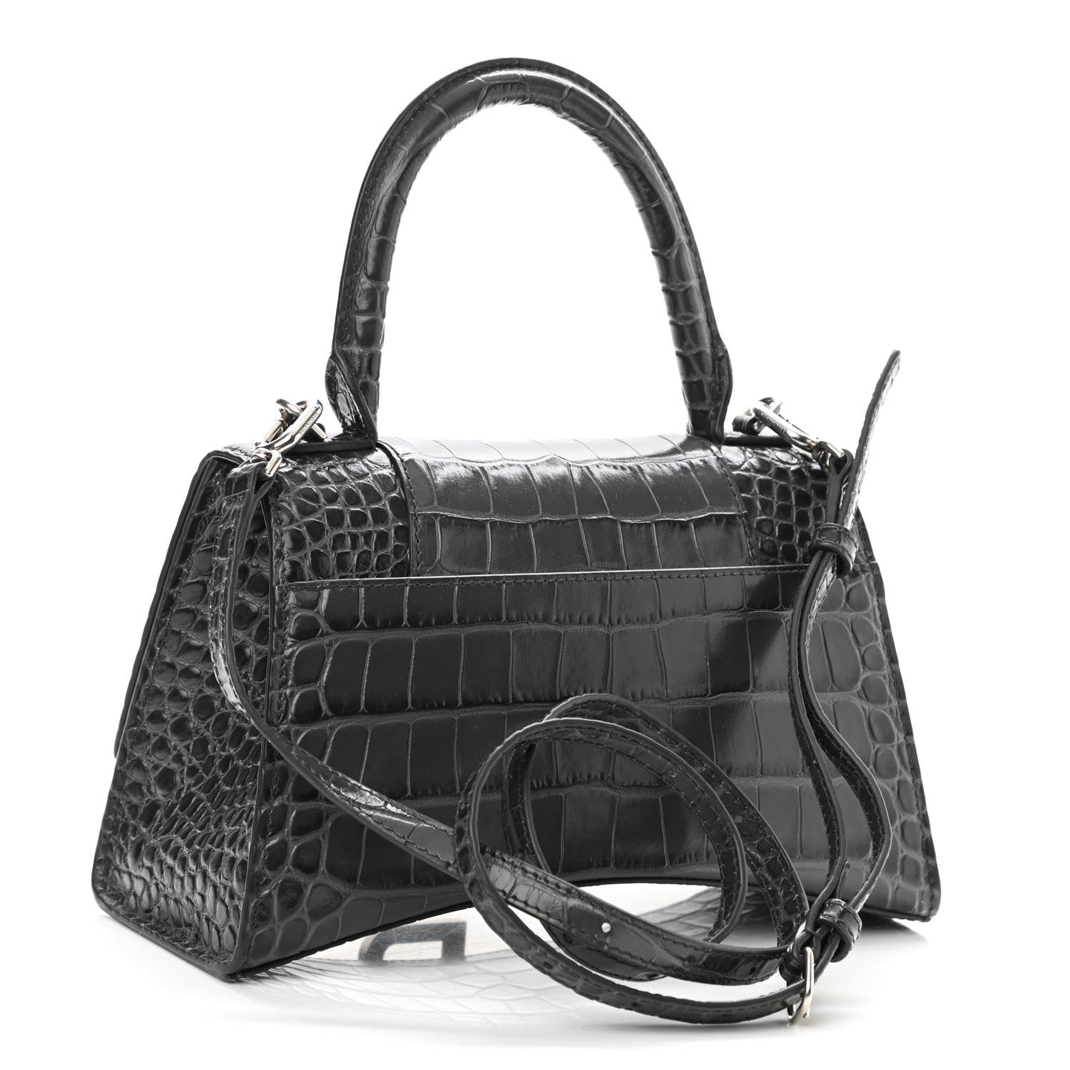 Balenciaga Shiny Calfskin Crocodile Embossed Small Hourglass Top Handle Bag Dark Grey 3 of 10