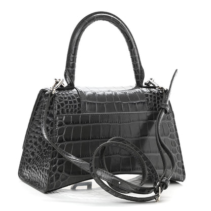 Balenciaga Shiny Calfskin Crocodile Embossed Small Hourglass Top Handle Bag Dark Grey 3 of 10