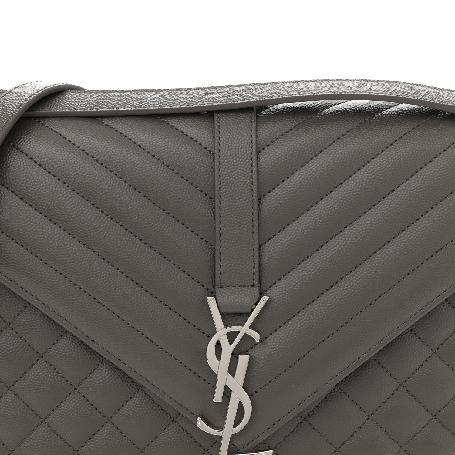 Saint Laurent Grain De Poudre Textured Mixed Matelasse Large Triquilt Monogram Satchel Earth 8 of 10