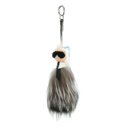 Fendi Mink Fox Goat Fur Mini Karlito Bag Charm Blue 1 of 7