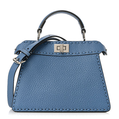 Fendi Cuoio Romano Selleria Macro Stitchings Petite Peekaboo I SEE U Iconic Satchel Placca Argento 1 of 13