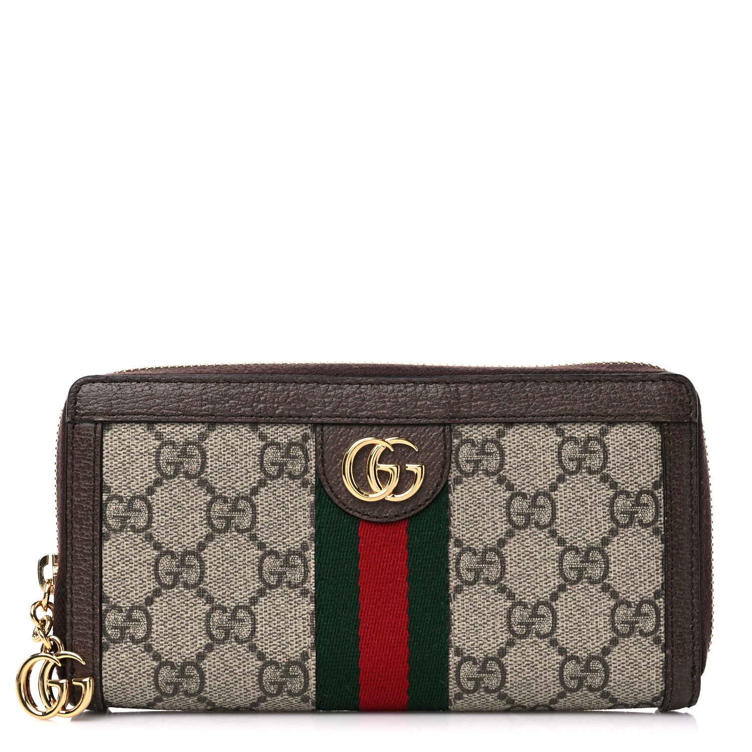 Gucci GG Supreme Monogram Web Ophidia Zip Around Wallet Brown 1 of 9