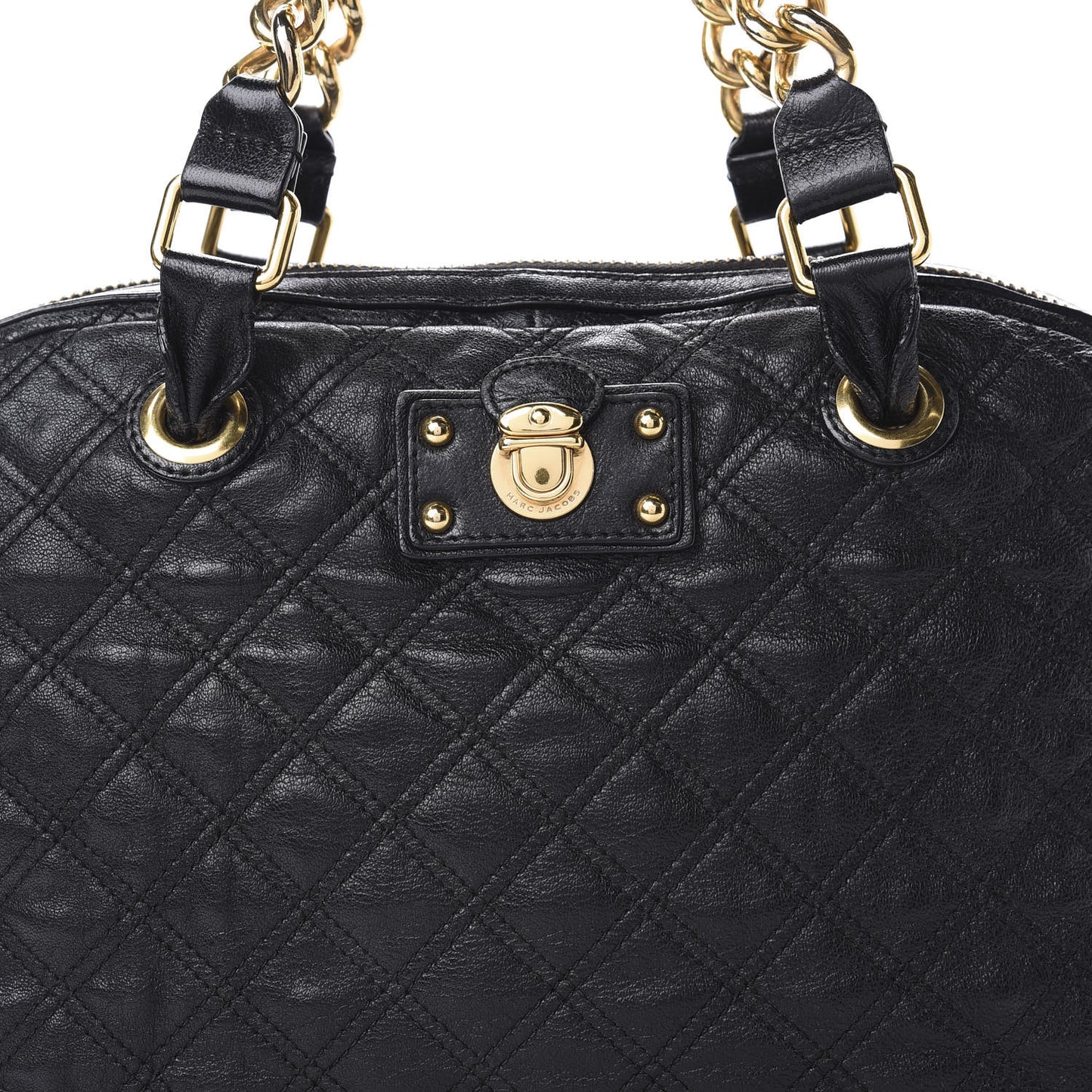 Lacquered Goatskin Quilted Karlie Satchel Black