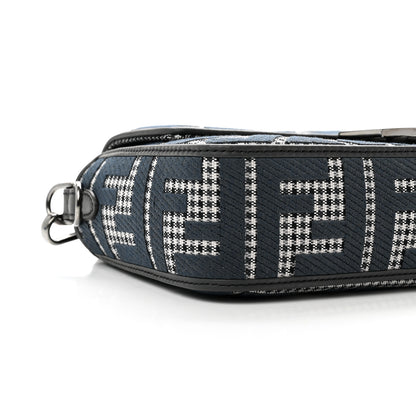 Fendi Wool Vitello King Houndstooth FF Embroidered Baguette Grigio Anthracite 6 of 7