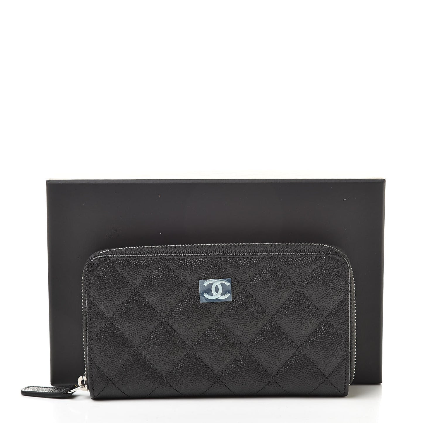 Caviar Quilted Small Zip Around Wallet Black