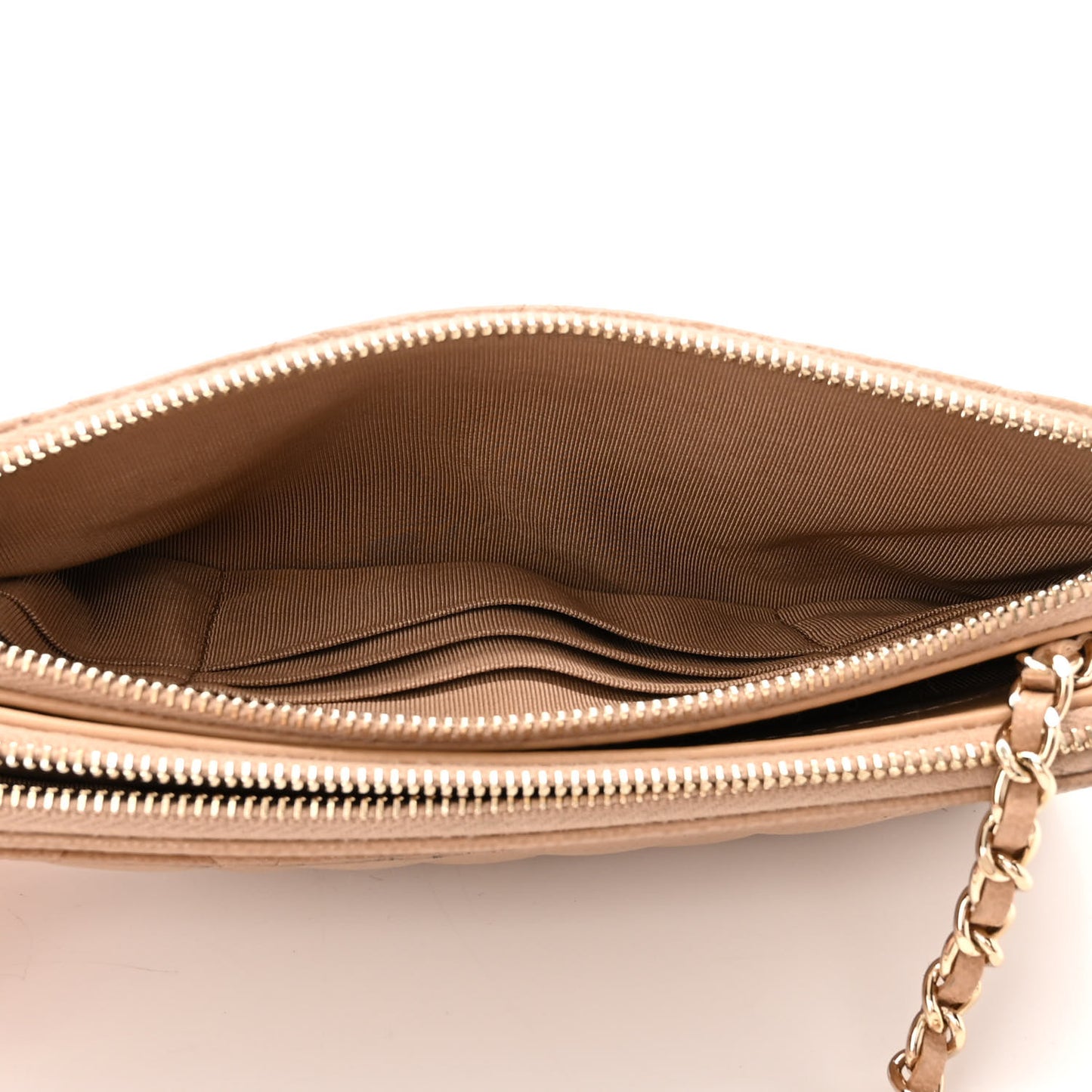 Caviar Quilted Small Clutch With Chain Beige