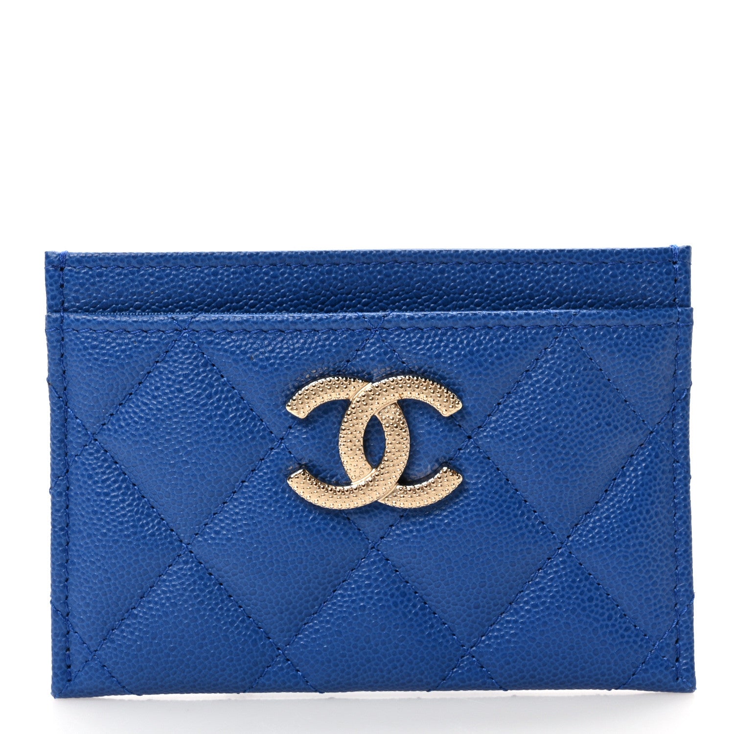 Chanel Caviar Quilted Studded CC Card Holder Blue 1 of 9