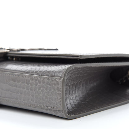 Saint Laurent Calfskin Crocodile Embossed Medium Classic Monogram Kate Tassel Satchel Earth Grey 7 of 10
