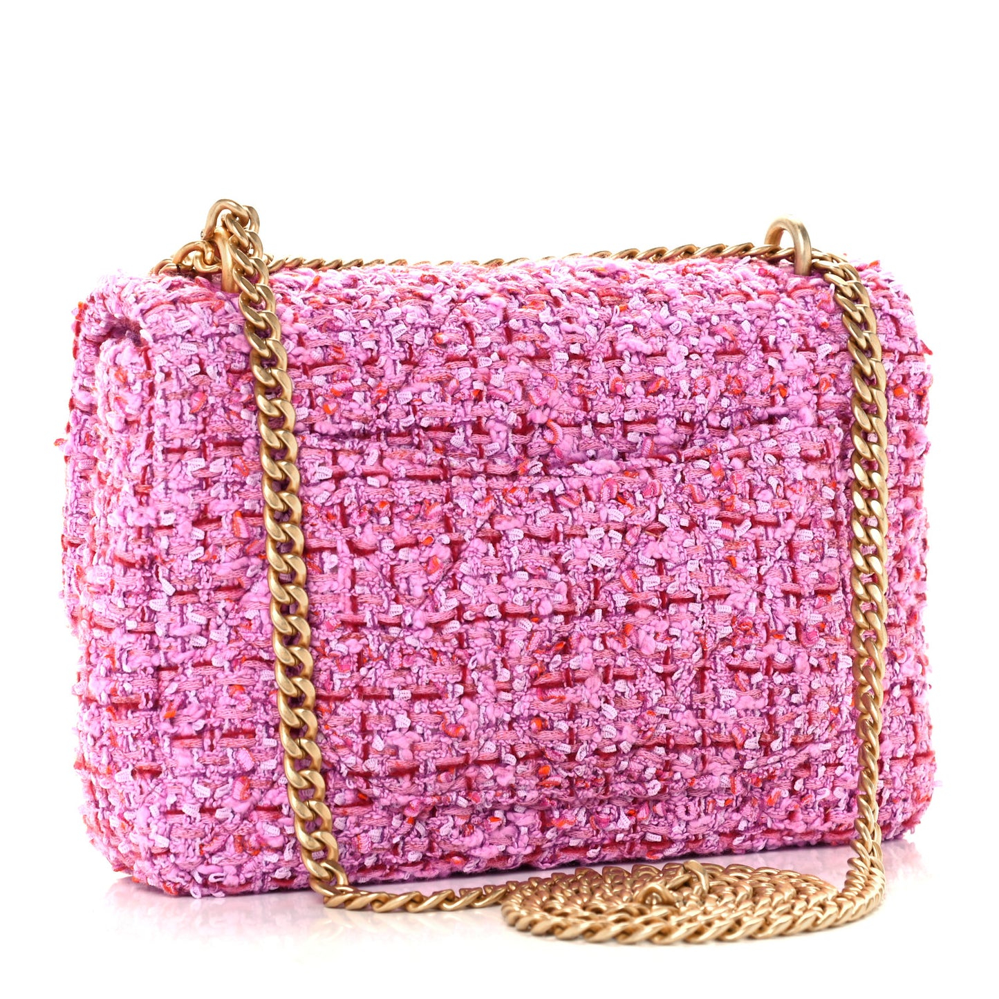 Tweed Enamel Quilted Mini Pending CC Square Flap Light Purple Pink Red