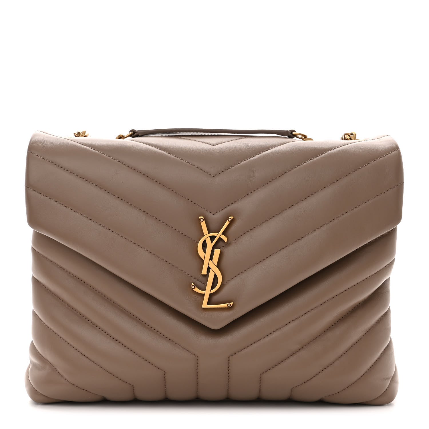 Saint Laurent Calfskin Y Quilted Monogram Medium Loulou Chain Satchel Dark Latte 1 of 10