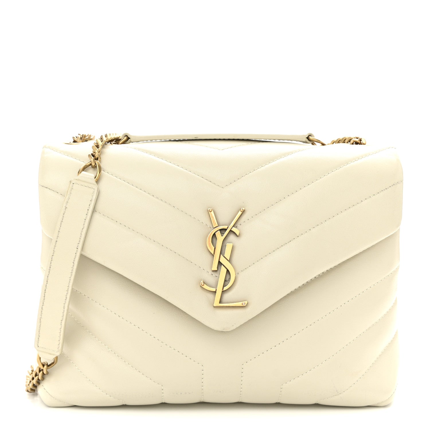 Saint Laurent Calfskin Y Quilted Monogram Small Loulou Chain Satchel Crema Soft 1 of 9