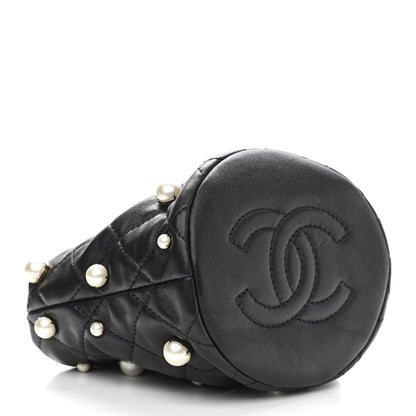 Chanel Lambskin Quilted Pearl Mini About Pearls Drawstring Bag Black 4 of 11