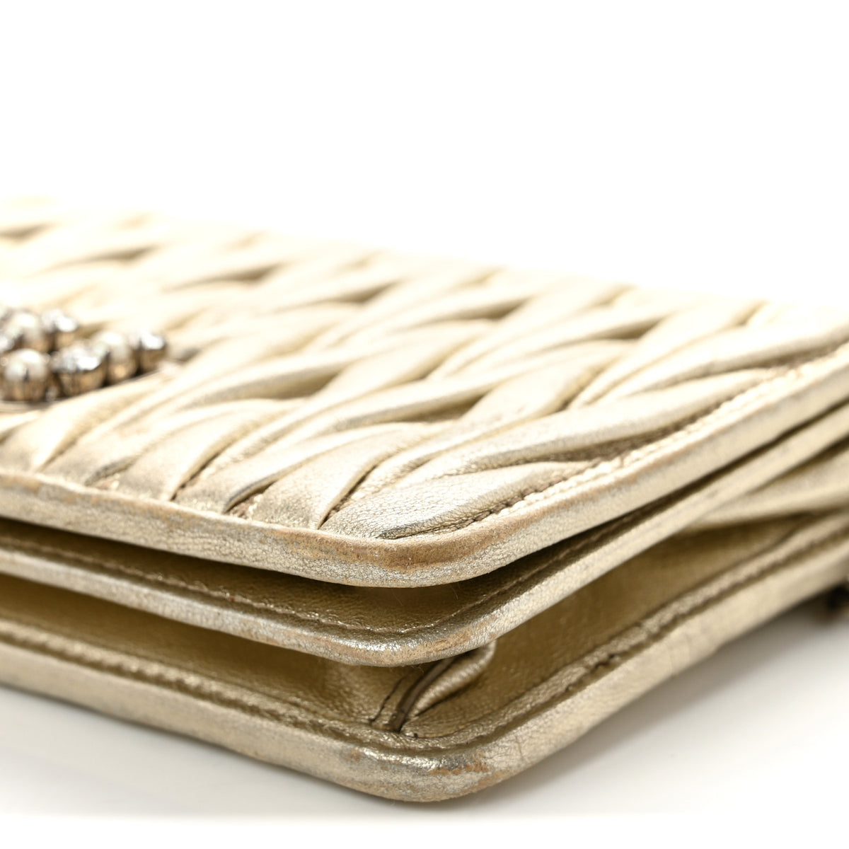 Miu Miu Metallic Nappa Matelasse Chain Crossbody Gold 11 of 12