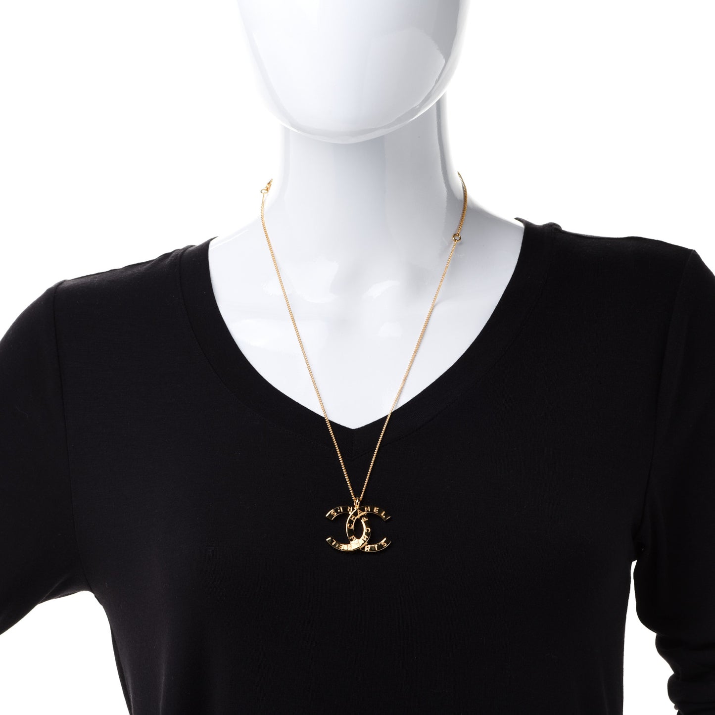 Metal CC Paris Button Necklace Gold