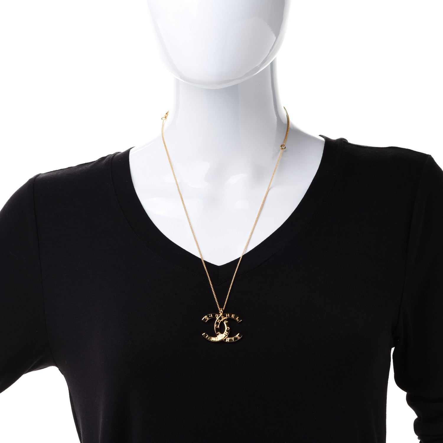 Chanel Metal CC Paris Button Necklace Gold 2 of 6