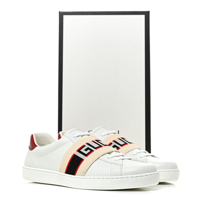 Gucci Calfskin Stripe Mens New Ace Sneakers 8.5 White Ecru Red Flame 9 of 9