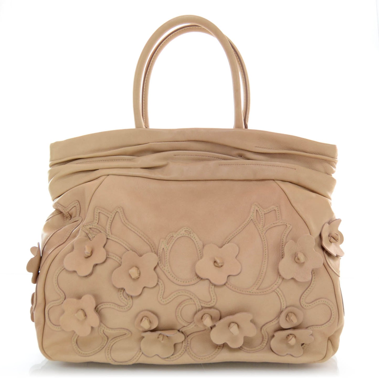 Leather Intarsio Flower Shopping Tote Cipria