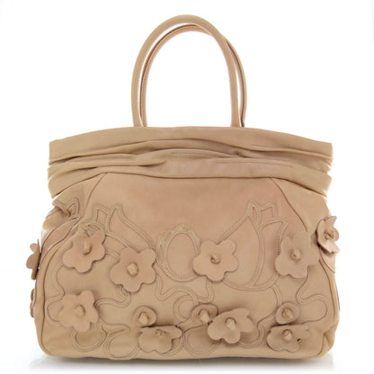 Prada Leather Intarsio Flower Shopping Tote Cipria 3 of 8