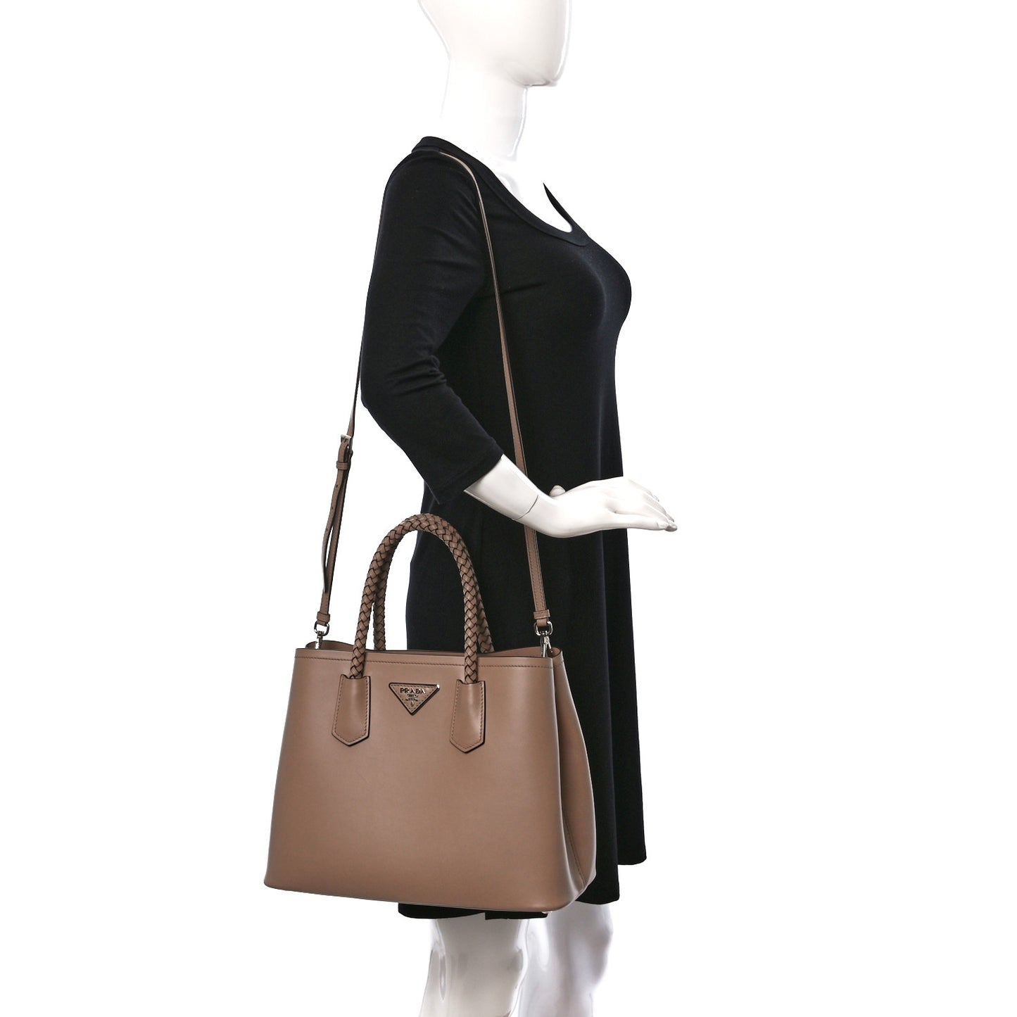 City Calfskin Braided Medium Double Bag Cammeo