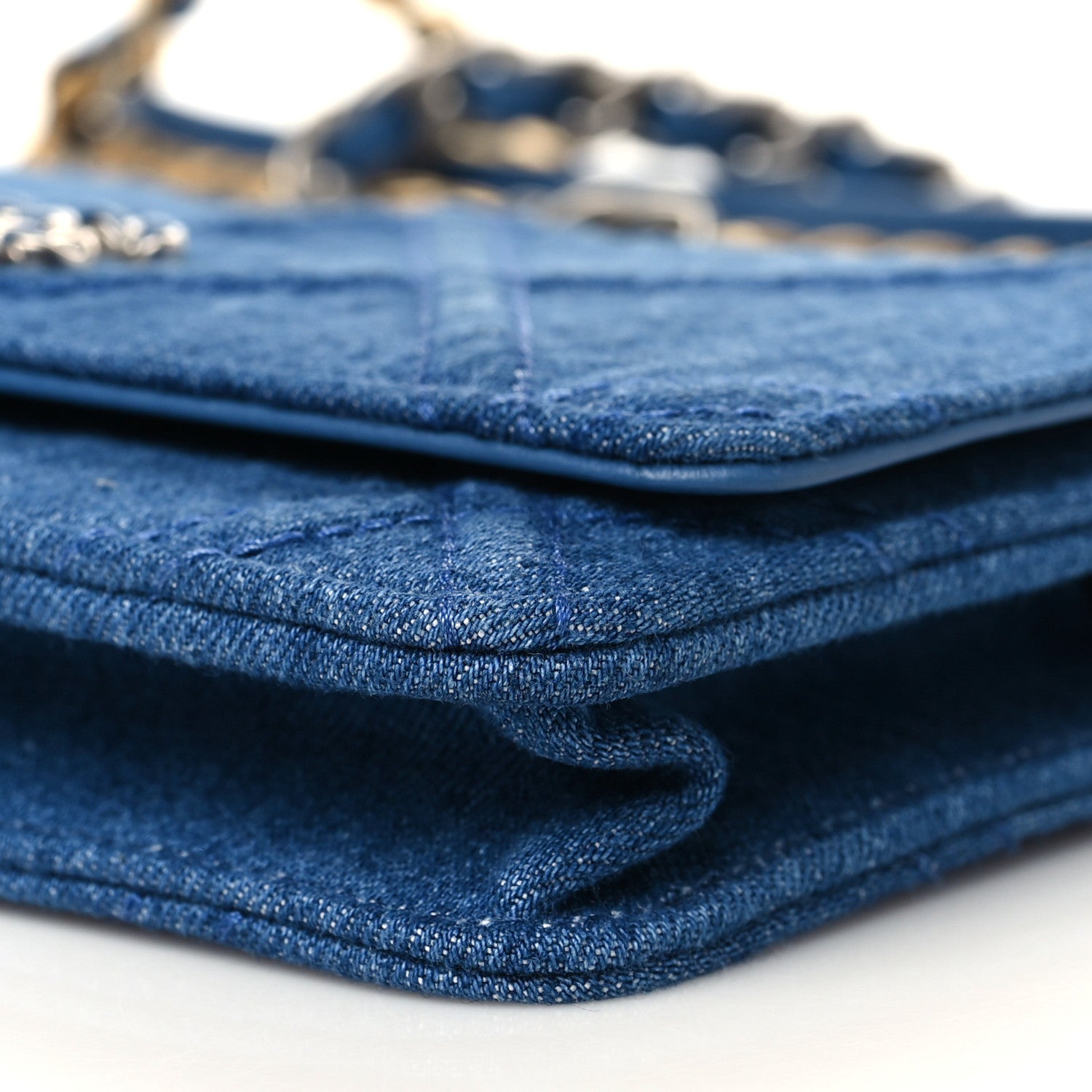 Chanel Denim Quilted Chanel 19 Wallet On Chain WOC Blue 10 of 11