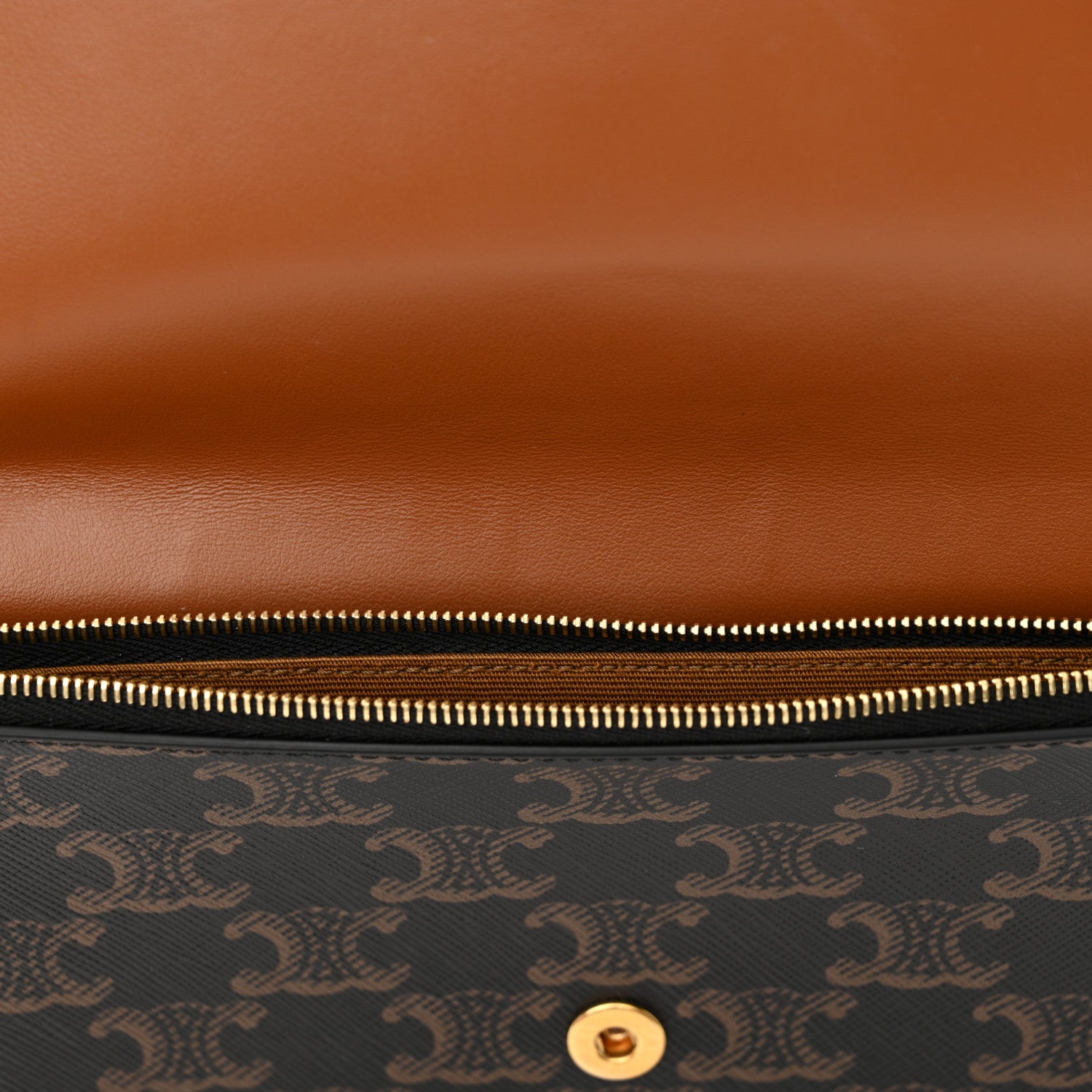 Celine Triomphe Canvas Lambskin Wallet On Strap Tan 12 of 14