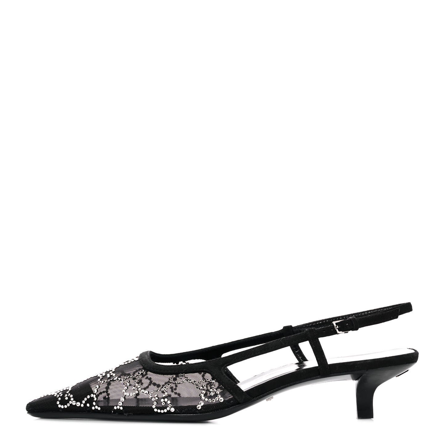 Tela Retino Kid Scamosciato Crystal GG Monogram Square G 35mm Slingback Pumps 38 Black