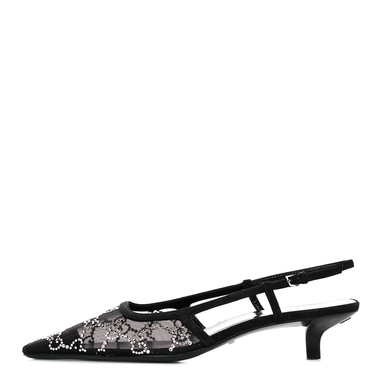 Gucci Tela Retino Kid Scamosciato Crystal GG Monogram Square G 35mm Slingback Pumps 38 Black 1 of 7