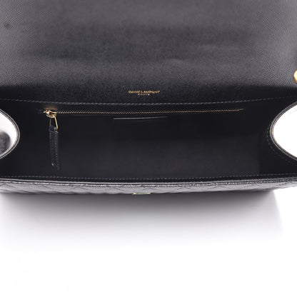 Saint Laurent Grain De Poudre Textured Mixed Matelasse Large Triquilt Monogram Satchel Black 5 of 7