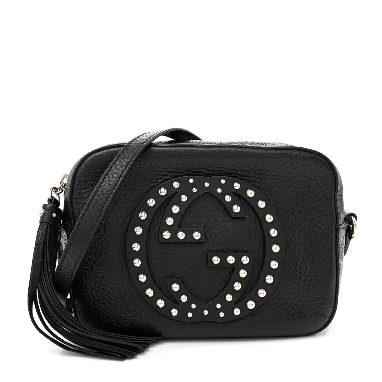 Pebbled Calfskin Studded Small Soho Disco Bag Black